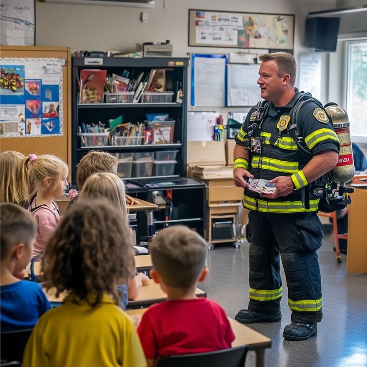 Handbook & Policies imgi 64 firefighters explaining fire safety classroom students 1104763 28668