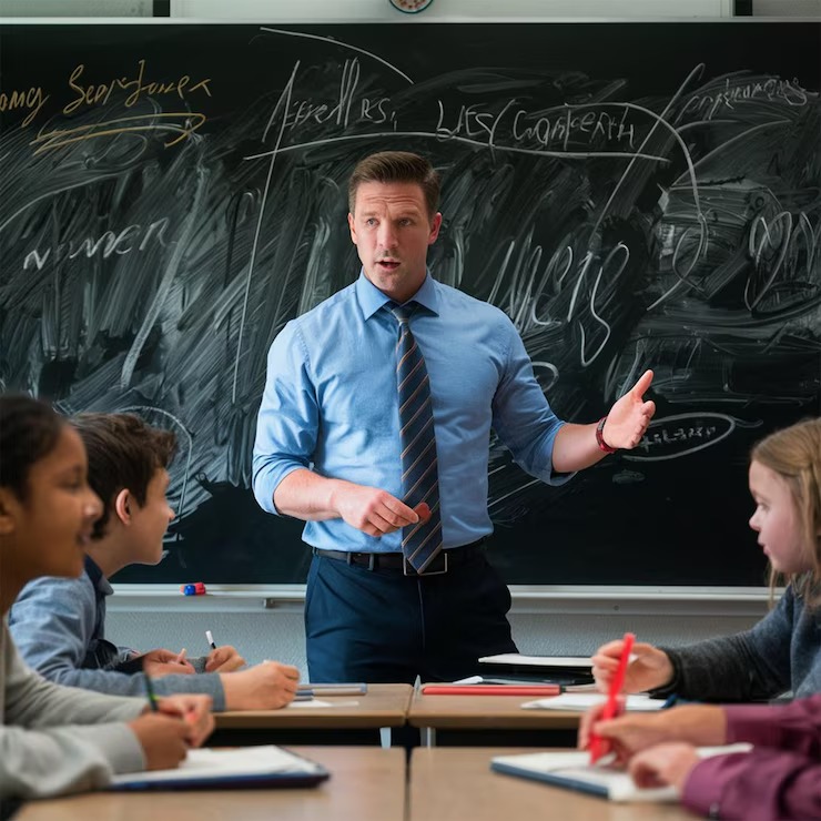 Health & Safety imgi 64 man blue shirt is giving speech children 444916 244